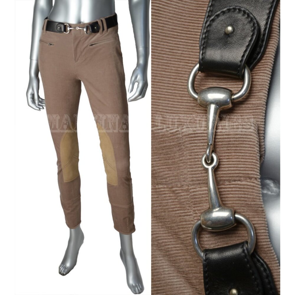 GUCCI PANTS EQUESTRIAN BROWN COTTON CORDUROY SUEDE HORSEBIT BELT sz IT42 US 6